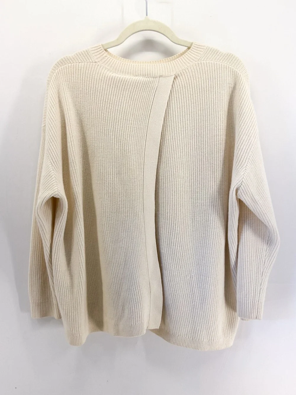 Sandro Paris Cream Rib Knit Wool Blend Sweater Lace Eyelet Panels Open Back S